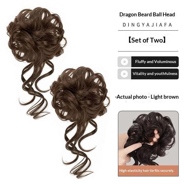 2 stk. krøllet rodet knold hårstykke scrunchie opsat hår dækker hårforlængelse Light brown