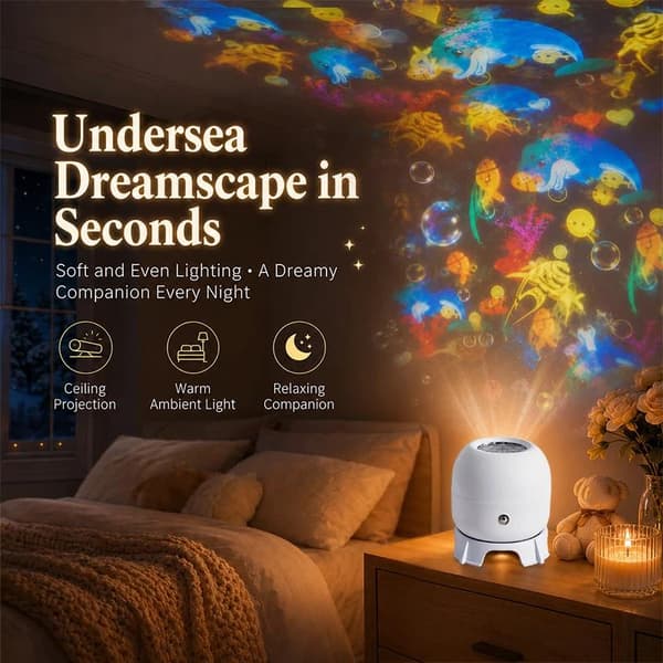 LED-valtameri- / lumihiutaleprojektorivalo 360° pyörivä dynaaminen yövalo A2