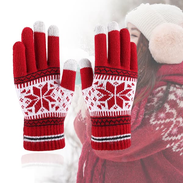 Vintervarma stickade handskar Mode snöflinge-broderi Touch G Red