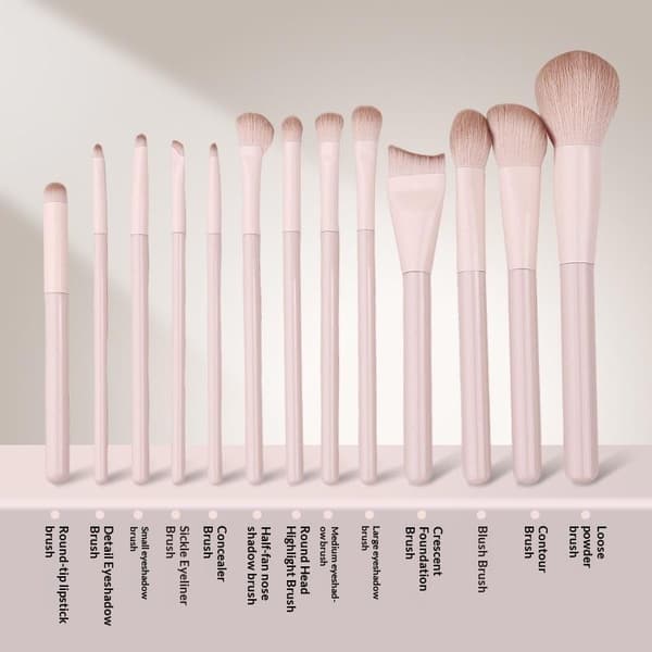Makeupbørstesæt med bløde, behagelige børster, lyserød makeupbørste D