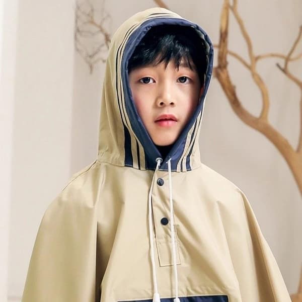 Børne-poncho regnfrakke i kappe-stil, fortykket kappe med rygsæk C Navy blue L