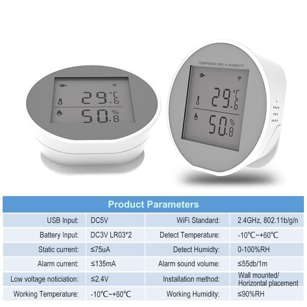 Smart WiFi temperatur- og fuktighetssensor for intelligent kobling D A1
