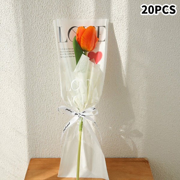 20 st LOVE Transparent Rose Single Bag Bukett Förpackningspåsar White