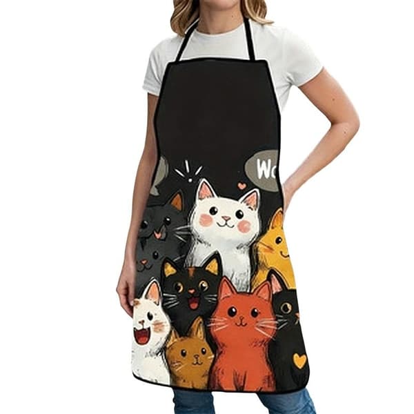 e Cat Mønster Polyester Forkle Levende Tegneserie Katter Med Hjerter Black