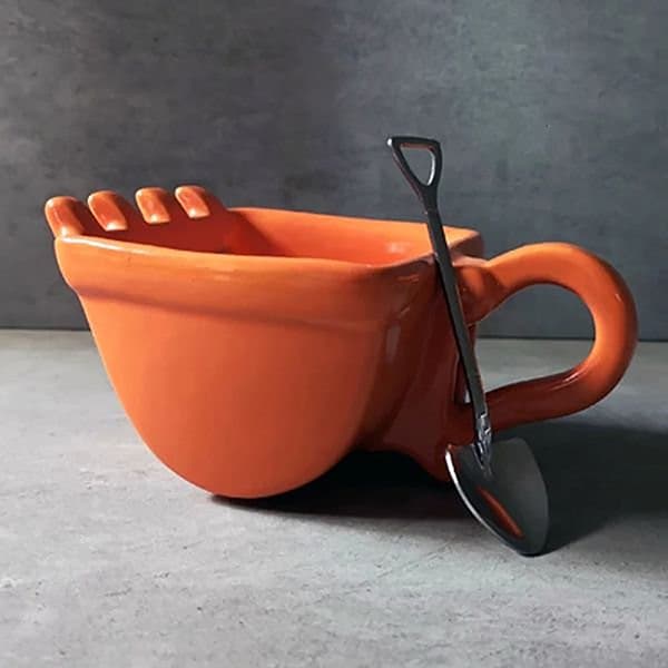 1 Styck 3D Grävmaskin hink Modell Cafe Kaffe Mugg Med Spade Spade Orange