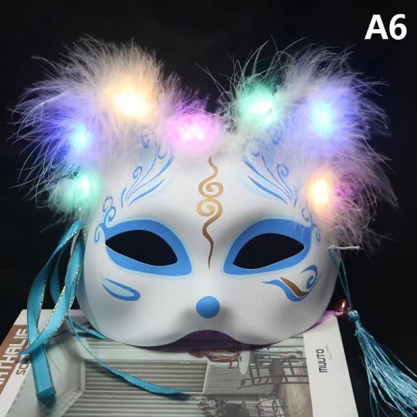 Mask Half Face Handmålad Luminous Cat Fox Mask A6