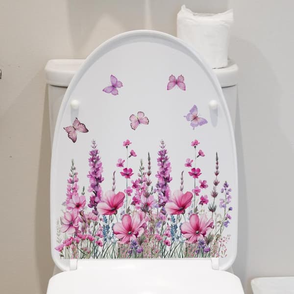 Vaaleanpunainen kukka perhonen itseliimautuva wc-istuin DIY irrotettava