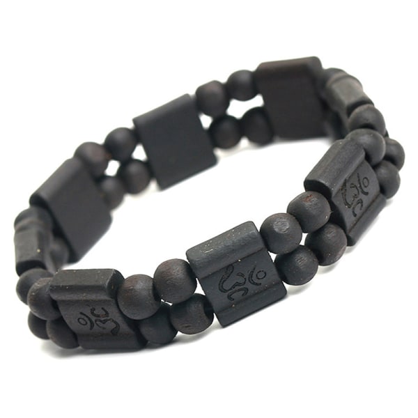 Två lager träarmband geometriskt elastiskt träpärlorarmband Coffee