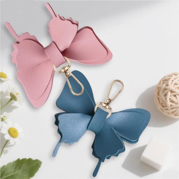 PU Læder Sommerfugl Nøgleringe Assorterede Farver Til Dekoration B Blue