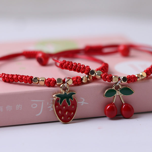 Strawberry Cherry Anheng Rødt Tau Flettet Armbånd Nyttår Ch strawberry