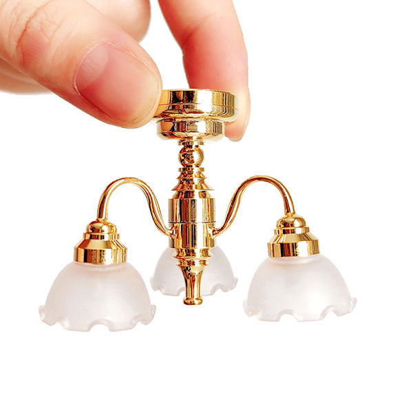 1:12 Dukkehus Miniatyr LED gylden taklampe Lysekronepels