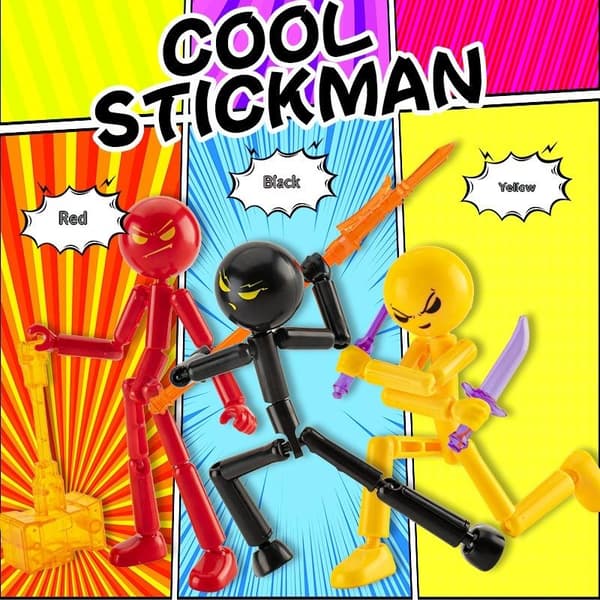 1 set rörlig 3D-utskriven skyltdocka, flerledad stickman-leksak A4
