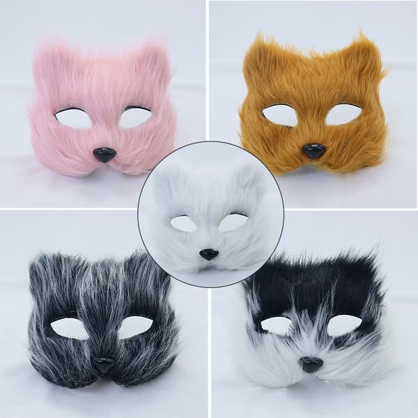 1 st rävmask päls halv ansikte djur simulerad kattmask Hallowee White