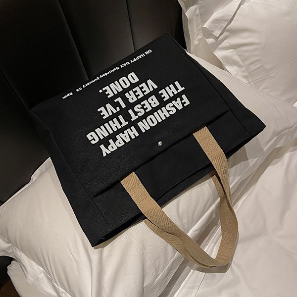 Canvas tygväskor för kvinnor Stor kapacitet enkel axelväska S Beige not lined