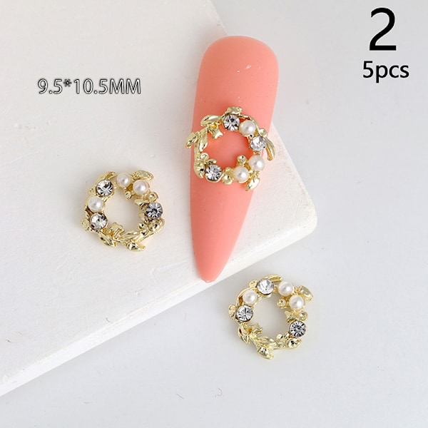 5 st 3D Rhinestone Kristall Nagelkonst Garland Pärla Hängande Charms 2