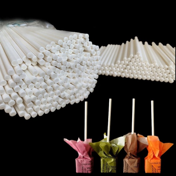100 st Lollipop Cake Paper Stick Pops Vit massivt papper Stick B