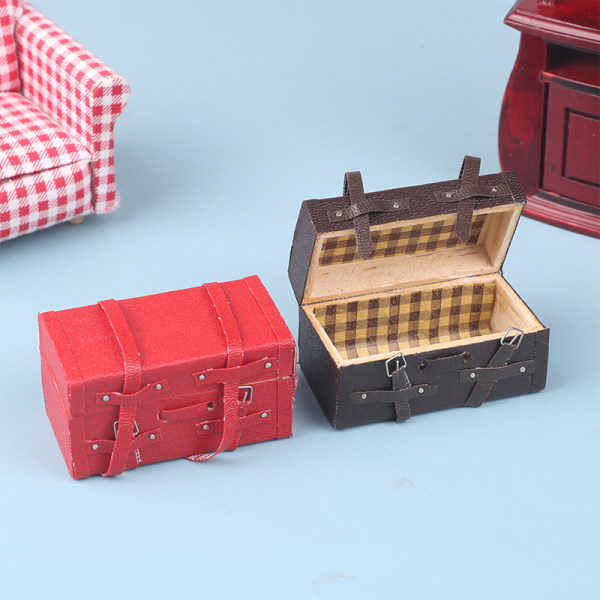 1:12 Nukkekodin miniatyyri Vintage matkalaukku Matkatavarasäilytys B Brown