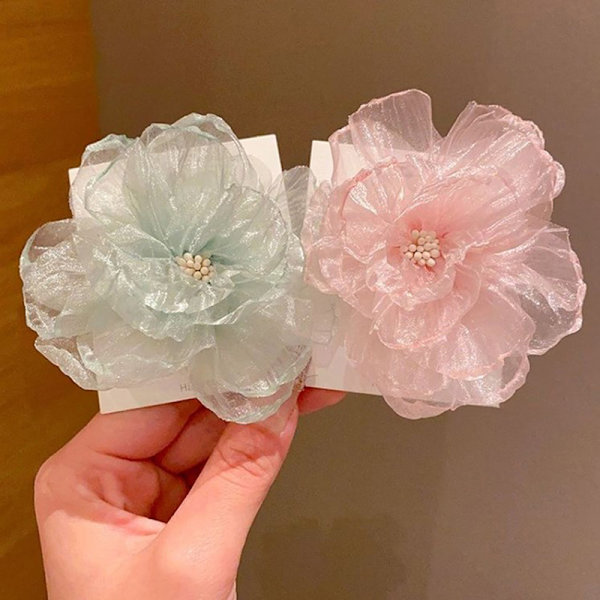 Mesh Flower Barn Hårklämma Sweet And e Princess Style Sid Pink