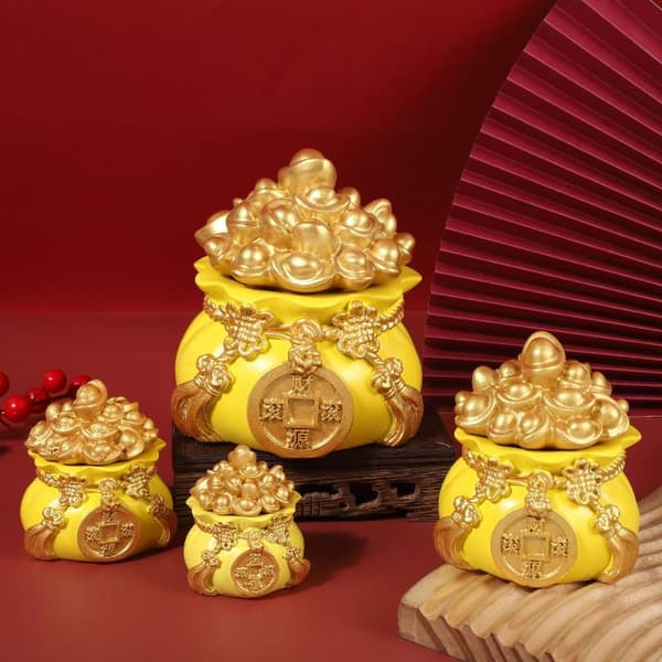 Prydfigur i harpiks, pengepose, klassisk stil, skrivebord, bilpynt, bord Yellow