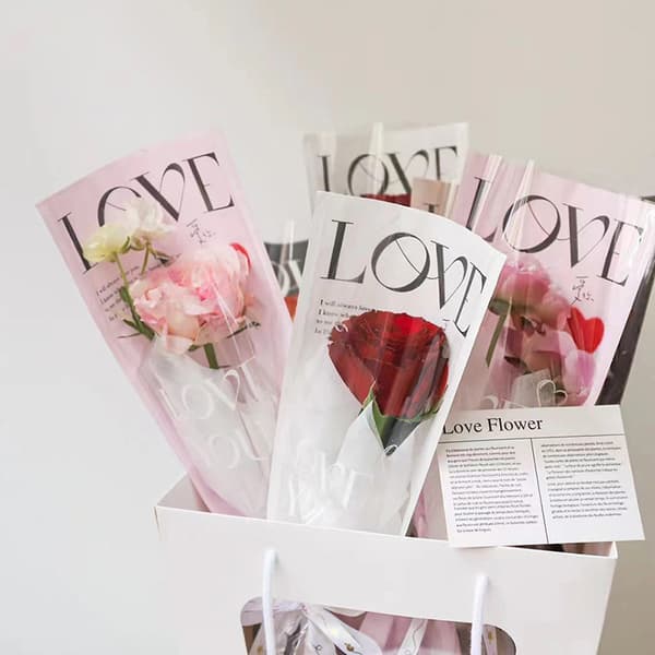20 st LOVE Transparent Rose Single Bag Bukett Förpackningspåsar Blue