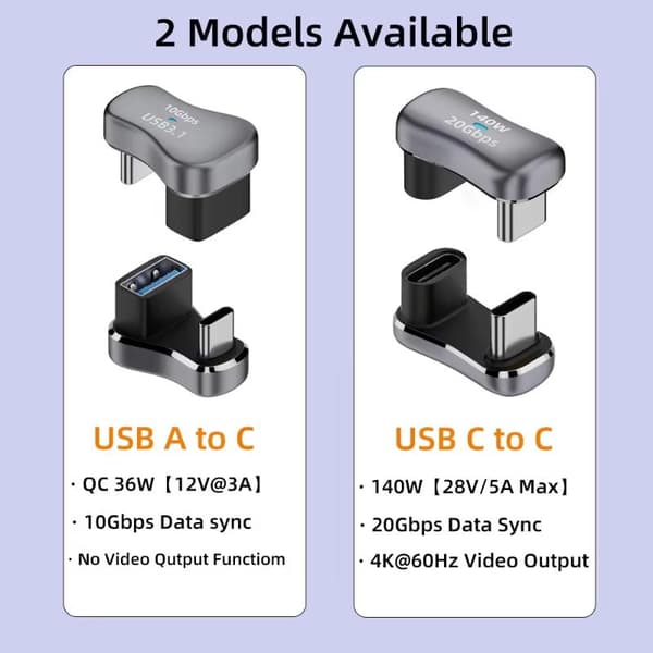 USB C-adapter Typ C hane till hona 20 Gbps PD 140W snabbladdning A1