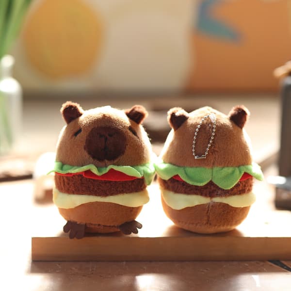 Kawaii Plushie e Capybara Hamburger Nøglering Plys Simulering C