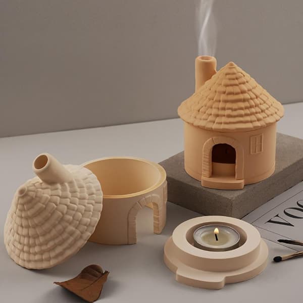 Skorsteinshus Lysestake Silikonform DIY Sement Aromaterapi A