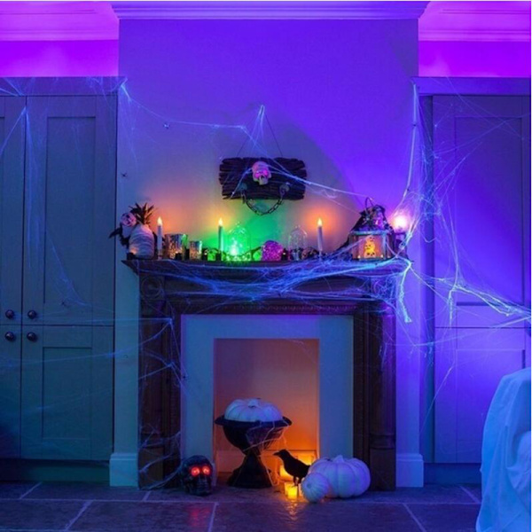 Halloween Spindelväv Med Spindlar Stretchbar Cobweb Skräck Par White