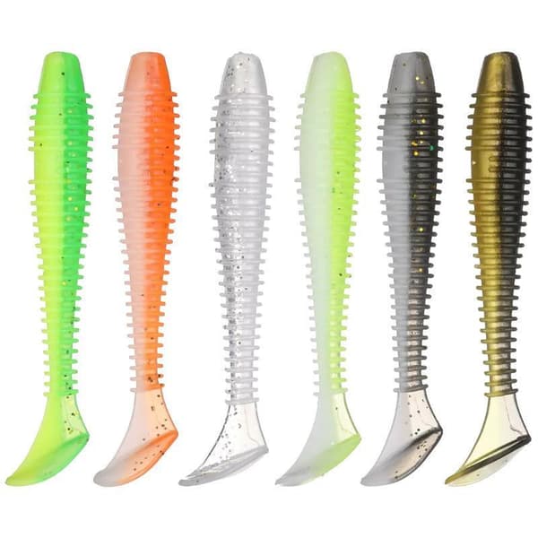 10 stk. elastiske myke plastsluker med padlehale for fiske L 5CM