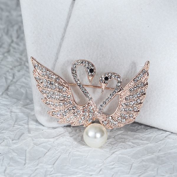 Rhinestone Pearl Swan Broscher Bröllopsfest För Damkläder Silver