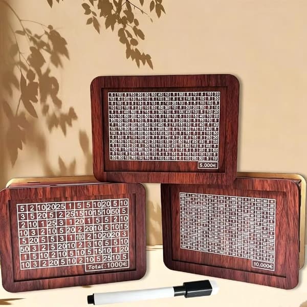 1 sarja 1000/2000/3000/5000/10000 euron puinen säästöpossu A5