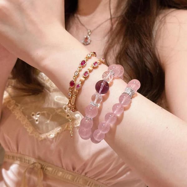 Imitasjon Icy Rosa Stein Krystall Elastisk Streng Armbånd Perle Pink