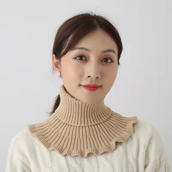 Kvinnor stickad halsduk med träöron Turtleneck Warm Wi A7