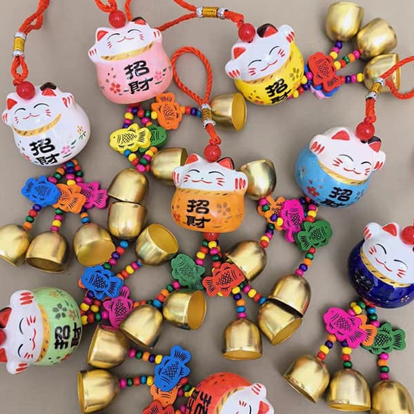 Fortune Cat Keramikk Vindklokker Hengende Bilpynt Hagepynt A3