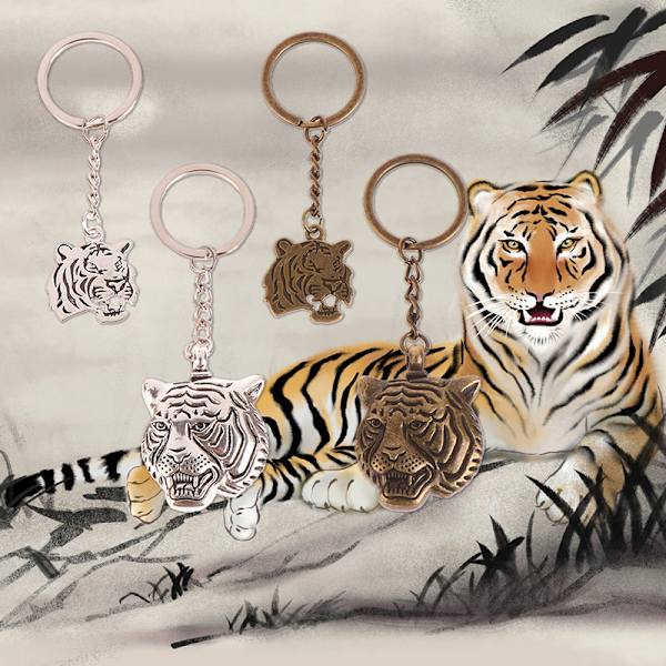 Kaksipuolinen Tiger Head avaimenperä Eläinpatsas riipus avaimenperä C