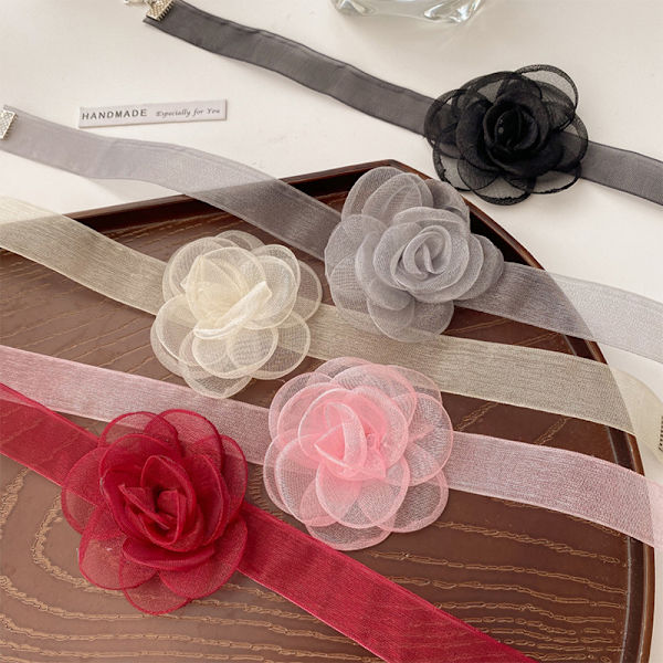 Organza Halskjede Kvinner Blonder Halslinje Flower Rose Halskjede Party Beige