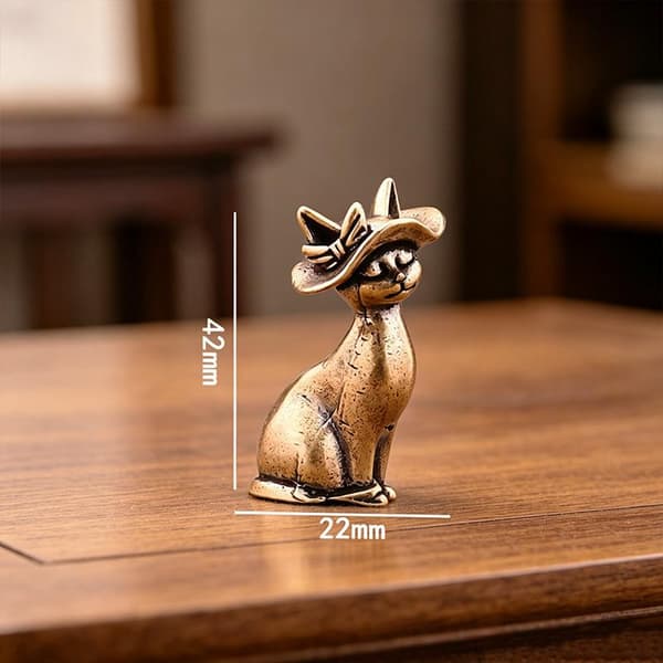1 stk antikk messing kattfigur mini metall kattestatue retro dyr A8