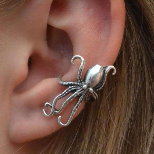 Vintage bläckfiskdesign öronmudd bohemisk havsstil silverfärg