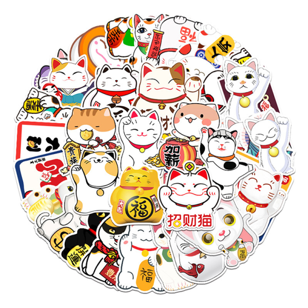 50 STK Japan Lucky Cat Cartoon Stickers PVC vanntett skateboar