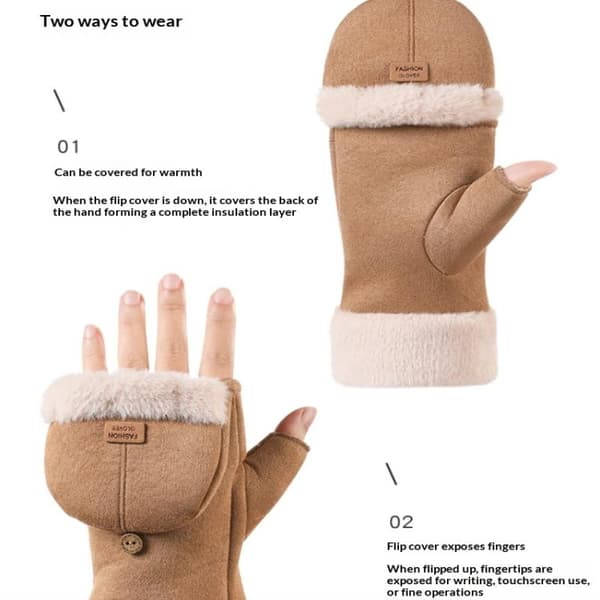 Varme handsker kvindelige studerende efterår og vinter e Plus fløjl Thi Khaki