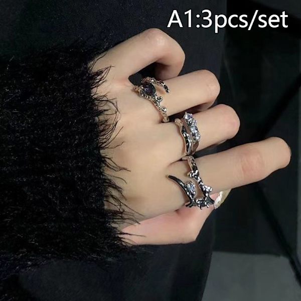Punk uregelmæssige ringe med opal æstetisk Egirl Hollow Vintage S A1
