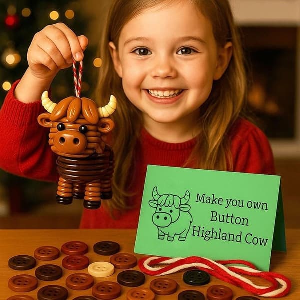 1 Set e Juldekoration Handgjord Highland Ko Djurknappsprydnad A4