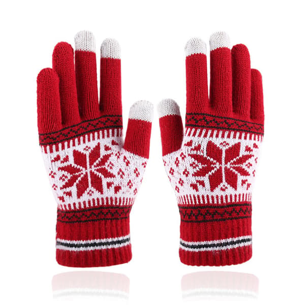 Vintervarma stickade handskar Mode snöflinge-broderi Touch G Red