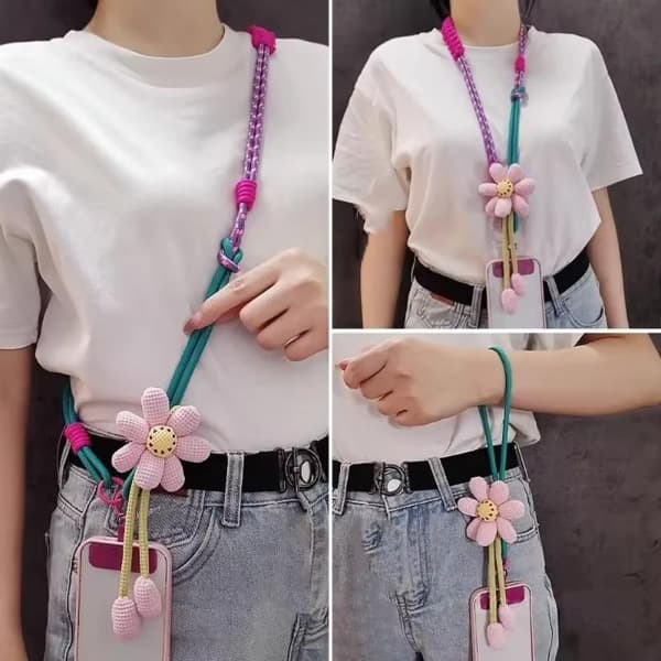 1 st kreativ tecknad blomma telefonrem crossbody långt rep A2