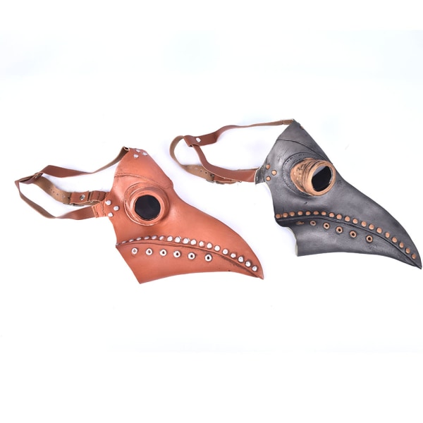 Mask Halloween Kostym Fågel Long Nose Beak PU Läder Steampunk Gray