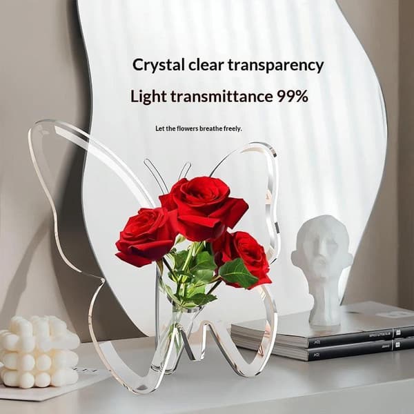 Klar Akryl Fjärilsformad Vas Hög Transparent Finish För