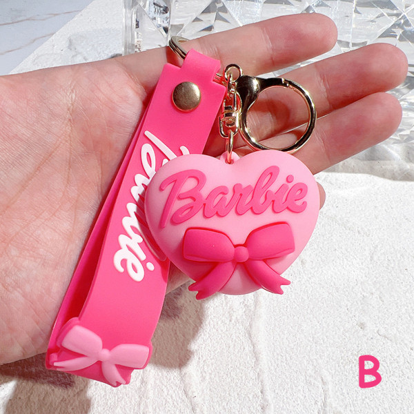 Pink Barbie Key Chain Doll Pendant Love Key Ring Headphone Case A