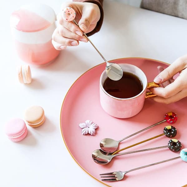 Rustfrit Stål e Donut Ske Gaffel Is Kage Dessert Kaffe Rose red Fork