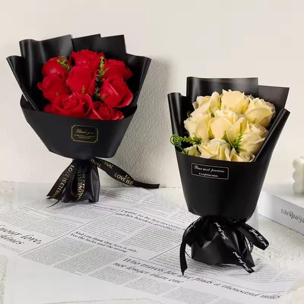 9 hoveder sæbeblomst rosebuket kunstig blomst til jul Red