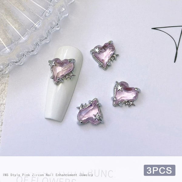 3stk 3d Rosa Zircon Nails Smykker Diy Decals Crystal Gems Nail 3272